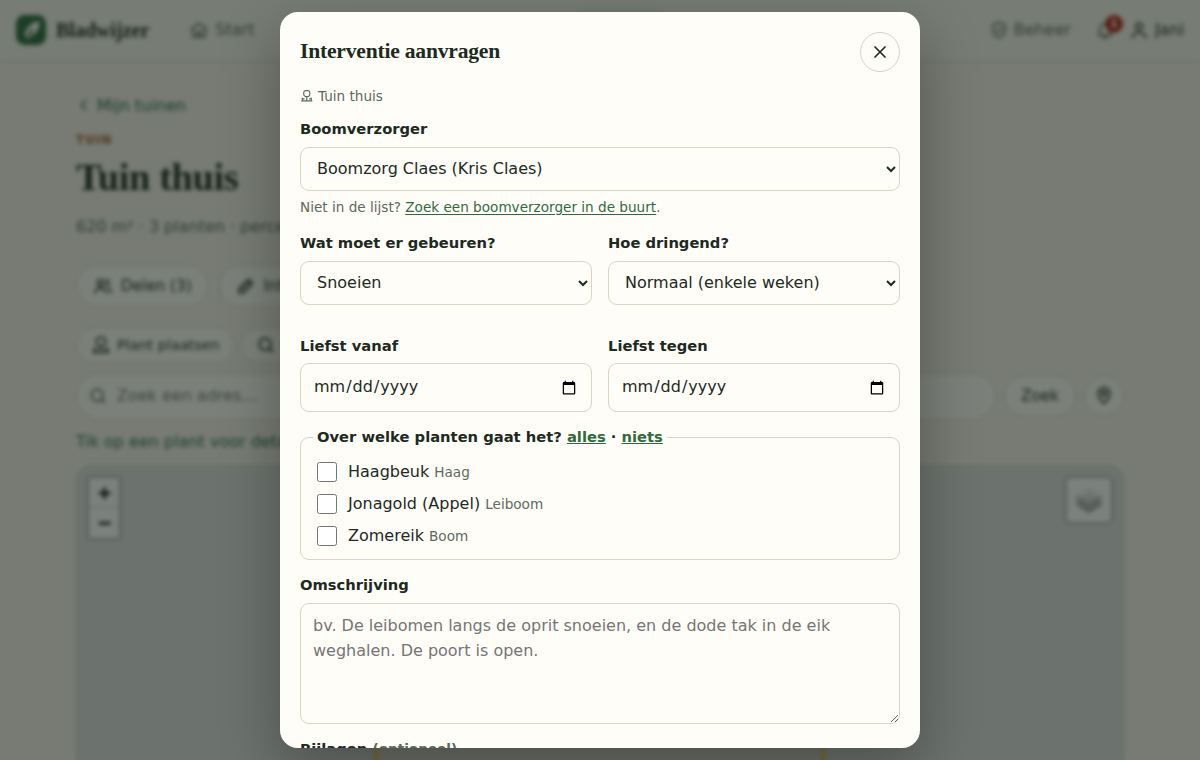 Een interventie aanvragen met planten en bijlagen