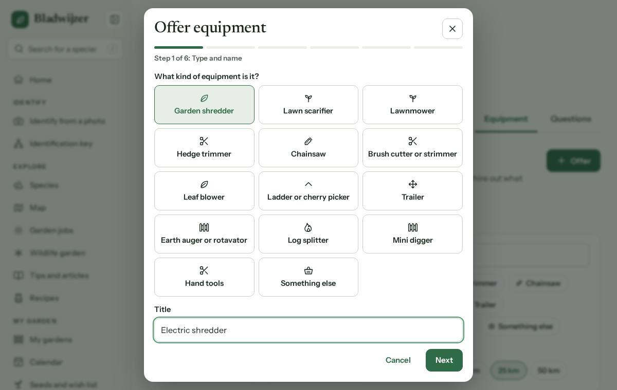 Offering equipment, step 1: choosing the type and giving it a title