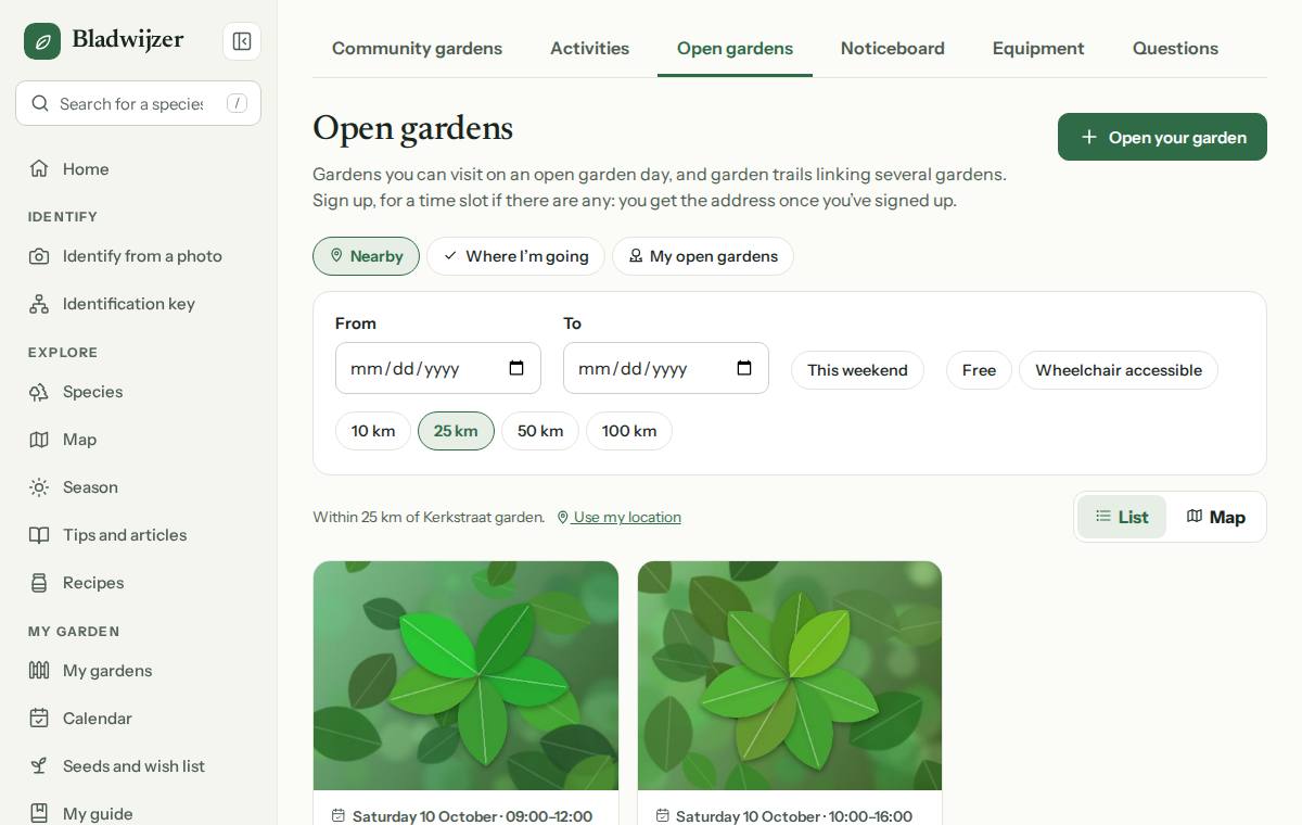 Open gardens nearby