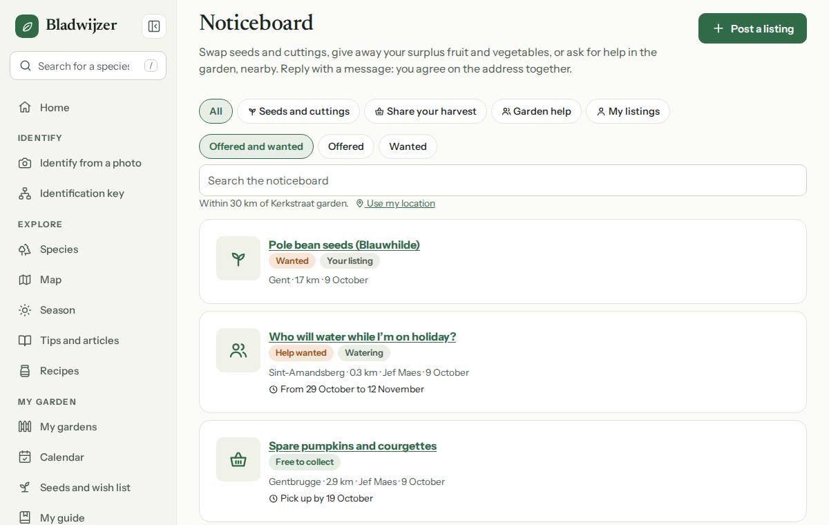 The noticeboard with listings nearby to swap, give away or ask for help