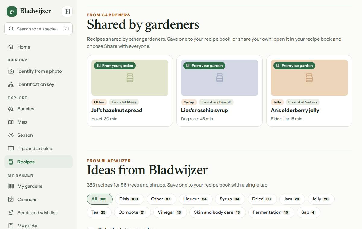 The recipe book, with recipes shared by other gardeners