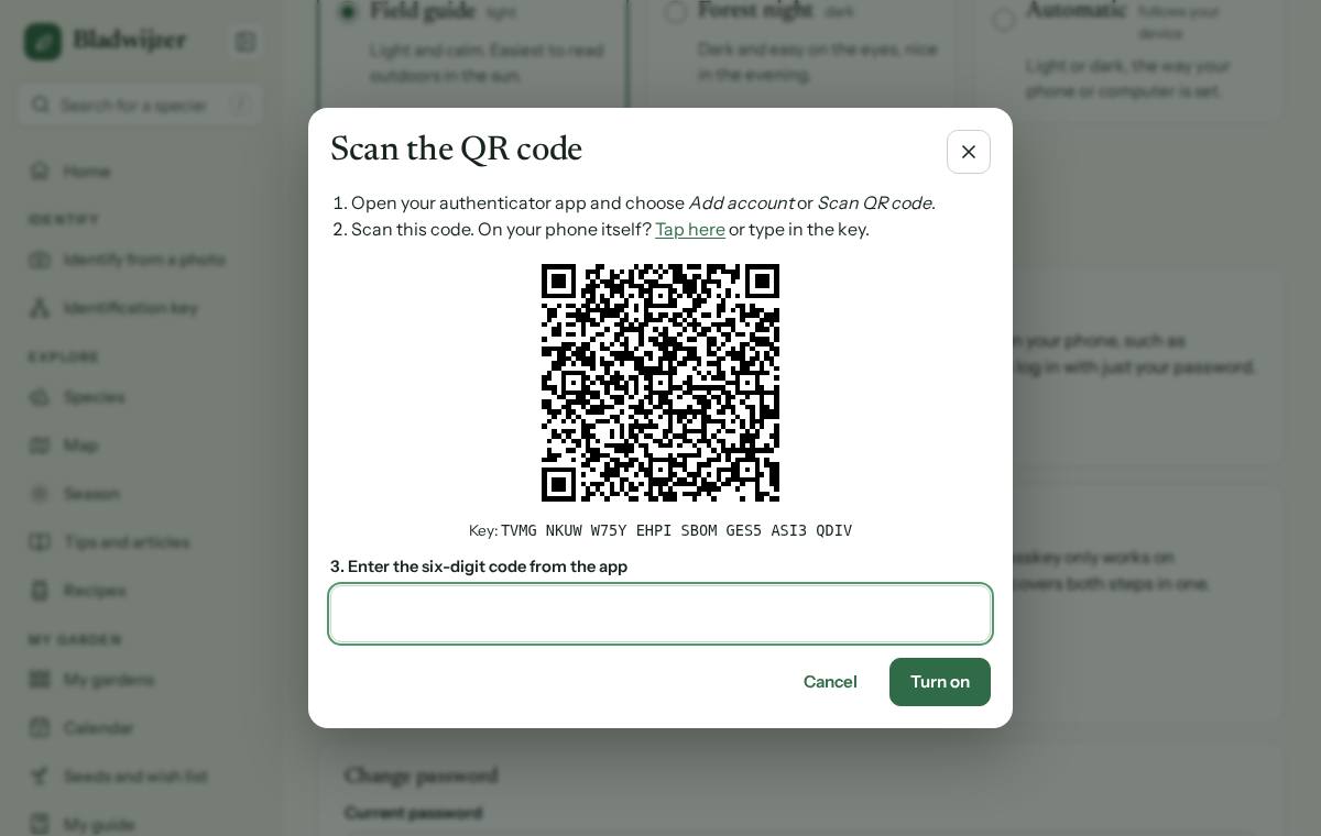 Turning on two-step verification: scanning the QR code