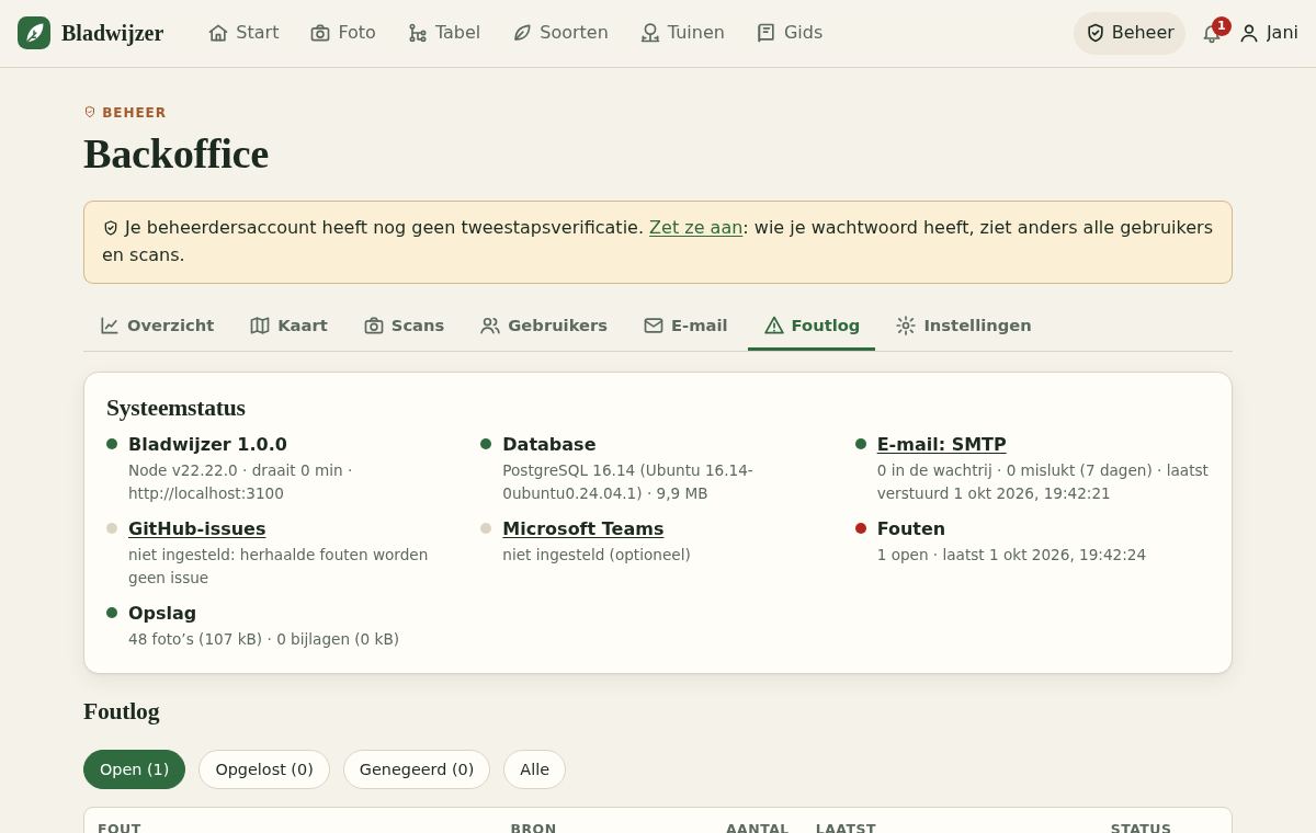 De foutlog met systeemstatus
