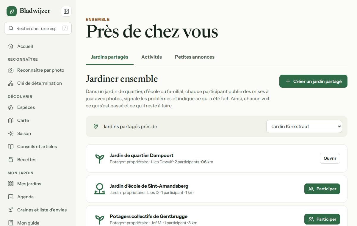 Près de chez vous : des jardins partagés avec leur distance et un bouton pour participer