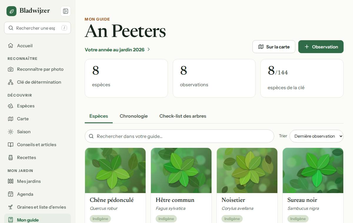 Mon guide : vos observations par espèce, avec photos
