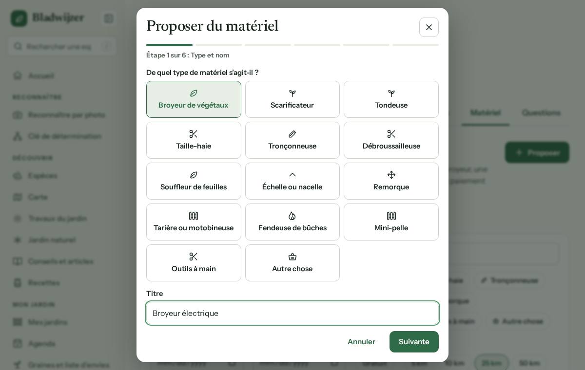 Proposer du matériel, étape 1 : choisir le type et donner un titre