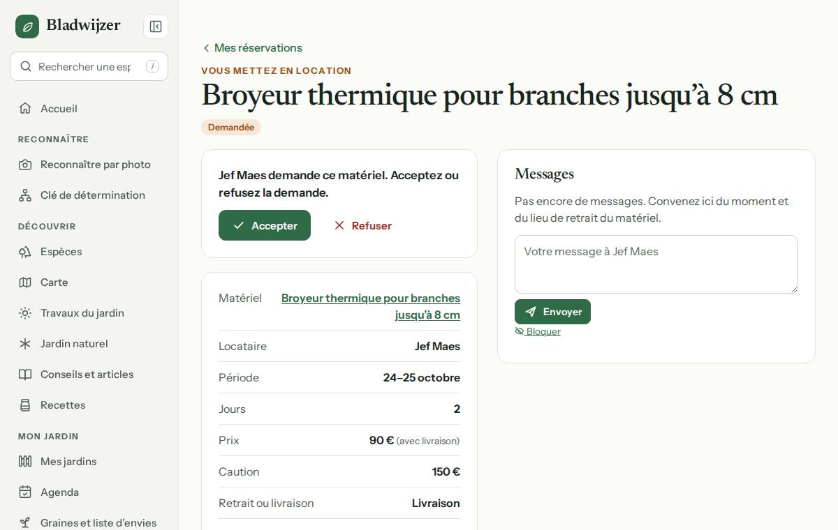 Une demande en attente du propriétaire, avec les boutons Accepter et Refuser et les détails de la réservation