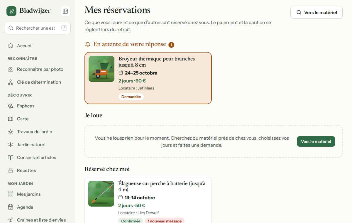 Mes réservations : une demande en attente de votre réponse, ce que vous louez et ce qui est réservé chez vous