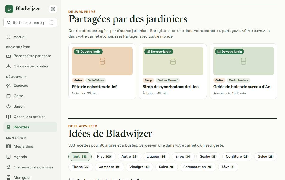 Le carnet de recettes, avec les recettes partagées par d’autres jardiniers