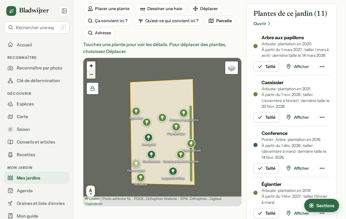 Un jardin avec sa parcelle, ses plantes et son planning de taille