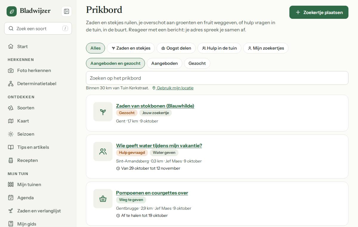 Het prikbord met zoekertjes in de buurt om te ruilen, weg te geven of hulp te vragen