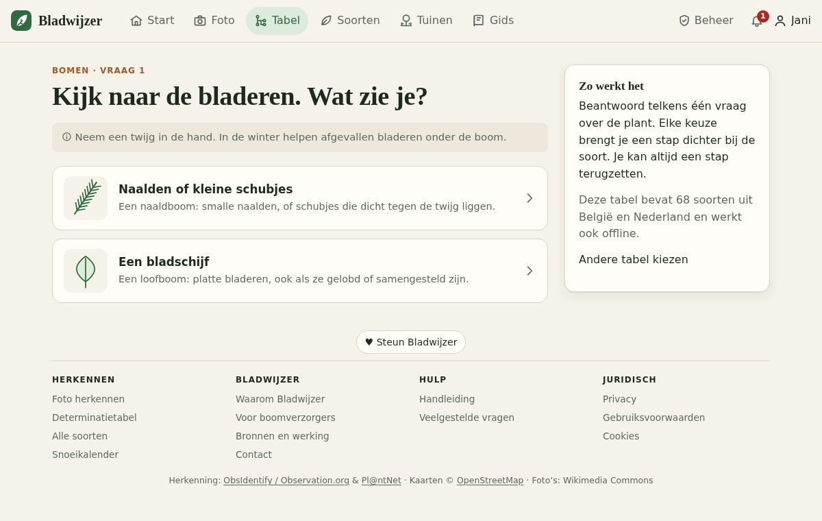 De determinatietabel met tekeningen bij elke keuze